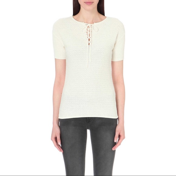 Frame Denim Crochet Lace Up Tee - Picture 2 of 7